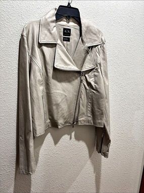 Faux Leather Asymmetrical Biker Moto Jacket, silver/beize tone, NEW.